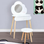 Set Masa de toaleta pentru copii Princess, alba, cu oglinda si taburet, 55x30x111cm