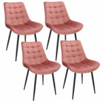 Set 4 scaune dining Misty pentru bucatarie tapitat cu catifea, 53x63x83cm, roz