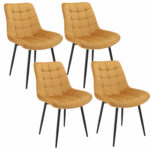 Set 4 scaune dining Misty pentru bucatarie tapitat cu catifea, 53x63x83cm, galben mustar