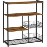 (DL) VASAGLE Raft de bucatarie, suport pentru cuptorul cu microunde, 2 cosuri de sarma, 6 carlige S, 35x80x95cm, maro rustic