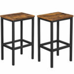 VASAGLE Set 2 scaune bar inalte, sezut dreptunghiular, cadru din otel, 40x30x65cm, stil industrial, maro rustic si negru