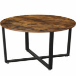 VASAGLE Masa de cafea rotunda, stil industrial, cadru metalic si blat lemn, 88x88x47cm, maro rustic si negru