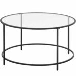 VASAGLE Masa de cafea rotunda, din sticla securizata cu cadru metalic, 84x84x45cm, negru