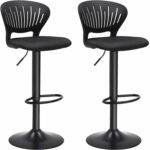 SONGMICS Set 2 scaune de bar captusite, reglabile, cu spatar si suport pentru picioare, rotatie la 360, 39x42x107cm, negru