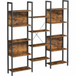VASAGLE Biblioteca cu 14 rafturi din lemn, cadru metalic, 24x158x166cm, stil industrial, maro rustic si negru