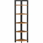 VASAGLE Biblioteca de colt cu 5 etaje, cadru metalic, 150x30x30cm, stil industrial maro rustic si negru