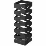 SONGMICS Suport metalic pentru umbrele, cu carlige si tava de picurare, 15x15x49cm, negru