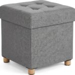 SONGMICS Taburet pliabil cu sezut moale, spatiu de depozitare, maxim 300kg, 38x38x40cm, gri