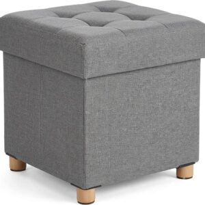 SONGMICS Taburet pliabil cu sezut moale, spatiu de depozitare, maxim 300kg, 38x38x40cm, gri