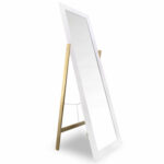 Oglinda de podea cu suport, 157x45x54cm, alb cu maro