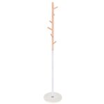 Cuier tip pom din metal, baza marmura, 6 agatatoare, 172cm, alb si maro