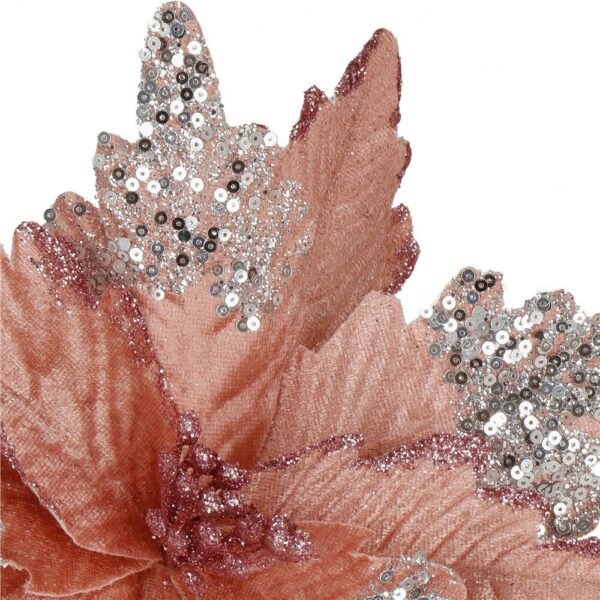 Set 5 ornamente pentru bradul de Craciun, stea Poinsettia, 26cm, roz argintiu - imagine 10