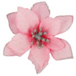 Set 10 ornamente pentru bradul de Craciun, stea Poinsettia, 13cm, roz