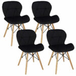 Set 4 scaune dining Torino pentru bucatarie tapitat cu catifea, 40x72cm, negru