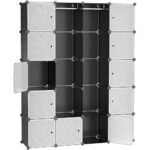 SONGMICS Dulap de depozitare modular, 12 compartimente inchise, 2 sine pentru umerase, 178x143x36cm, negru si alb