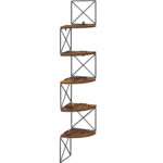 VASAGLE Raft de perete pentru colt, cadru otel cu 5 etaje din MDF, 20x20x128cm, maro rustic si negru