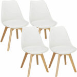 Set 4 scaune dining Verdhe pentru bucatarie cu perna tapitata cu piele ecologica, 44x82cm, alb
