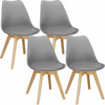 Set 4 scaune dining Verdhe pentru bucatarie cu perna tapitata cu piele ecologica, 44x82cm, gri