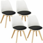 Set 4 scaune dining Verdhe pentru bucatarie cu perna tapitata cu piele ecologica, 44x82cm, alb negru