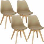 Set 4 scaune dining Verdhe pentru bucatarie cu perna tapitata cu piele ecologica, 44x82cm, maro