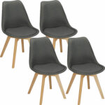 Set 4 scaune dining Verdhe pentru bucatarie tapitat cu material din in, 44x80cm, gri