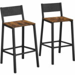 VASAGLE Set 2 scaune de bar, inalte cu spatar, cadru metalic, sezut MDF, industrial, 51x43x97cm, maro rustic si negru