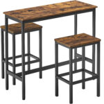 VASAGLE Set masa de bar cu 2 scaune, cadru din otel, blat lemn, design industrial, 100x40x90cm, maro rustic si negru