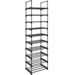 SONGMICS Raft de depozitare pantofi pe 10 niveluri, metal, instalare modulara, 30x45x174cm, negru