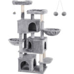 FEANDREA Ansamblu de joaca pentru pisici, tip copac, cu culcus si ascunzatoare, 55x40x164cm, gri deschis