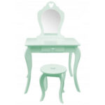 (P) Set Masa de toaleta pentru copii Elza, verde, cu oglinda si taburet, 71x50x108 cm
