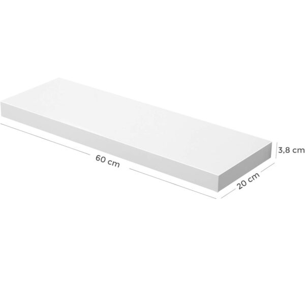 VASAGLE Raft de perete suspendat plutitor, MDF, sistem montare inclus, 60x20x4cm, alb - imagine 7
