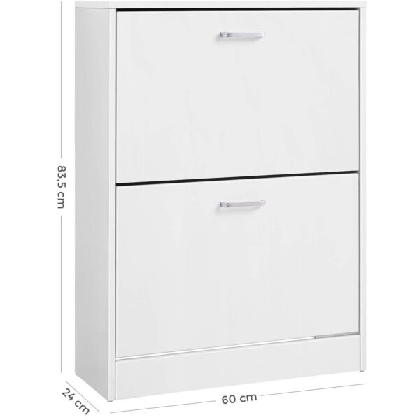 VASAGLE Dulap pantofi cu 2 usi rabatabile, din MDF, pentru 8-12 perechi, 60x24x84cm, alb - imagine 8