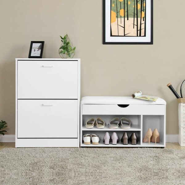 VASAGLE Dulap pantofi cu 2 usi rabatabile, din MDF, pentru 8-12 perechi, 60x24x84cm, alb - imagine 3