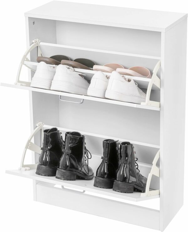 VASAGLE Dulap pantofi cu 2 usi rabatabile, din MDF, pentru 8-12 perechi, 60x24x84cm, alb - imagine 5