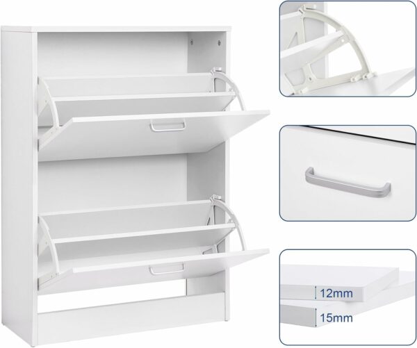 VASAGLE Dulap pantofi cu 2 usi rabatabile, din MDF, pentru 8-12 perechi, 60x24x84cm, alb - imagine 6