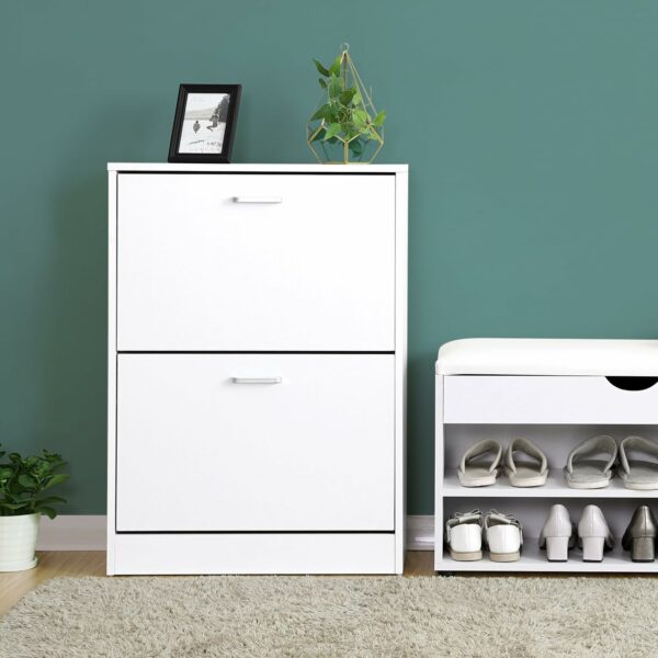 VASAGLE Dulap pantofi cu 2 usi rabatabile, din MDF, pentru 8-12 perechi, 60x24x84cm, alb - imagine 7