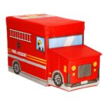 Cutie depozitare jucarii, pliabila cu capac, model masina pompieri, 32x26x56cm, alb