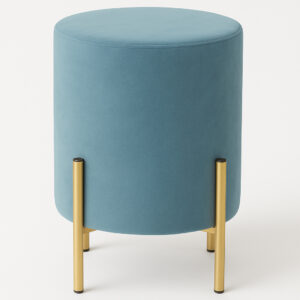 Taburet rotund, tapitat cu stofa, picioare otel, sarcina 100kg, 28x42cm, albastru