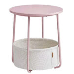 VASAGLE Masuta de cafea rotunda cu cos de stofa, stil modern, 45x50cm, roz cu bej