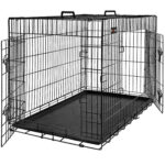 FEANDREA Cusca pentru animale, 2 usi, pliabila din metal, tava detasabila, L, 93x57x64cm, negru