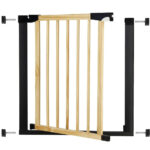 Poarta de siguranta Safety Gate pentru scari, ajustabila, din lemn cu structura otel, 75-82cm, negru maro