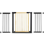 Poarta de siguranta Safety Gate pentru scari, ajustabila, din lemn cu structura otel, 131-138cm, negru maro