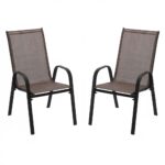 Set 2 scaune de gradina cu cadru metalic, stivuibile, 55x72x96cm, maro