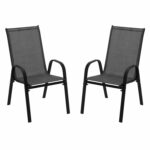 Set 2 scaune de gradina cu cadru metalic, stivuibile, 55x72x96cm, negru