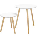 VASAGLE Masa de cafea, set de 2 bucati, picioare din lemn si blat MDF, design minimalist scandinav, 45x50cm si 35x35cm, alb