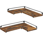 VASAGLE Set de 2 rafturi plutitoare de colt in forma de L, stil industrial, 40x29x14cm, maro rustic și negru