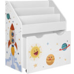 SONGMICS Organizator de jucarii si carti pentru copii, multifunctional, cutie detasabila cu roti, 63x30x70cm, alb