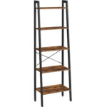 VASAGLE Biblioteca tip scara, cadru otel cu 5 polite din MDF, stil industrial, 56x34x172cm, maro rustic si negru