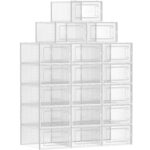 SONGMICS Cutii de pantofi, set de 18 organizatoare stivuibile, structura rezistenta ABS, 34x23x14cm, transparent