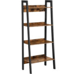 VASAGLE Biblioteca tip scara, cadru otel cu 4 polite din MDF, stil industrial, 56x34x138cm, maro rustic si negru